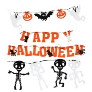 Happy Halloween Ghosts, Skulls, Bats & Pumpkin Character Felt Garland, 59-in.